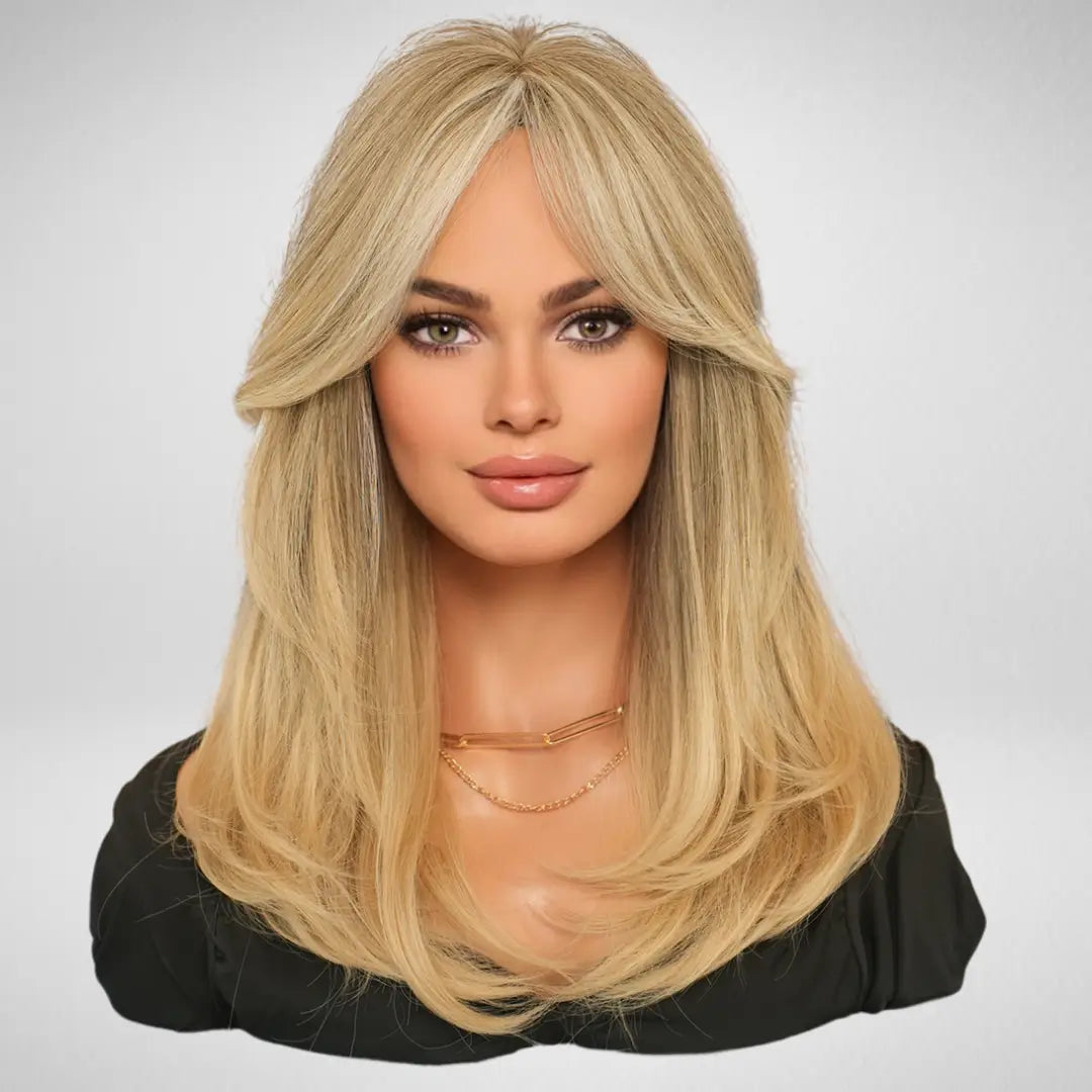 Medium and Dark Blonde Synthetic Hair with Bangs - Luna