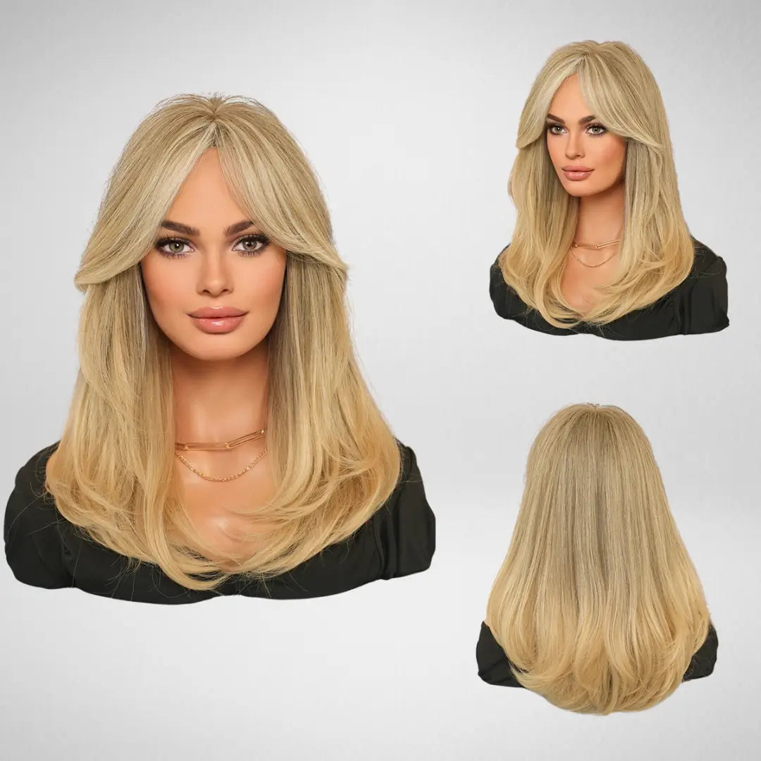 Medium and Dark Blonde Synthetic Hair with Bangs - Luna